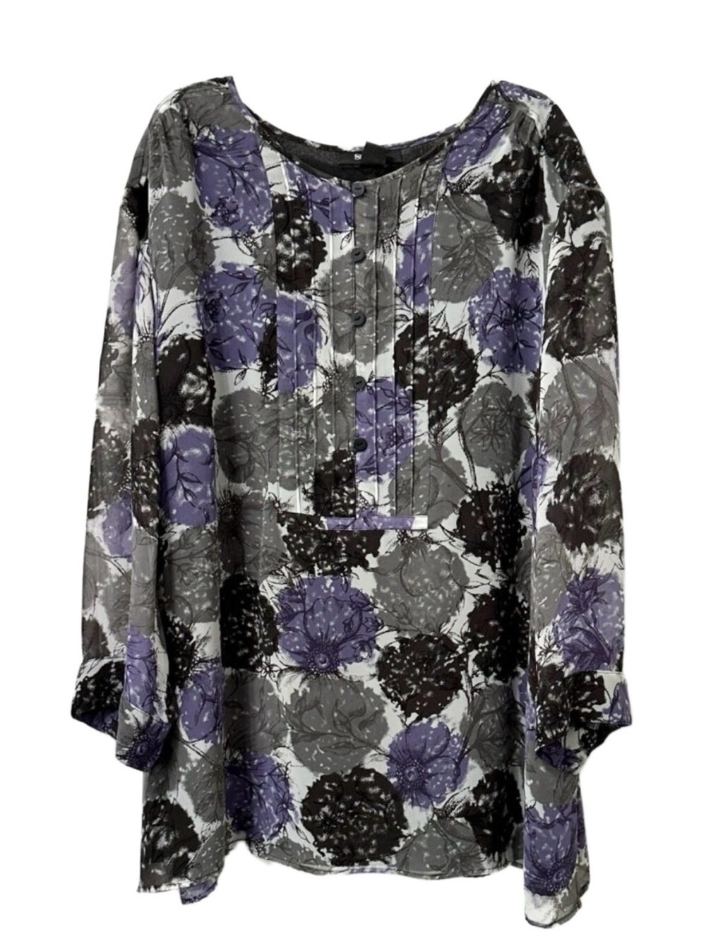 Style & Co. Tunic Blouse 3/4 Sleeves Gray & Lavender Floral Print Lined Size 24W